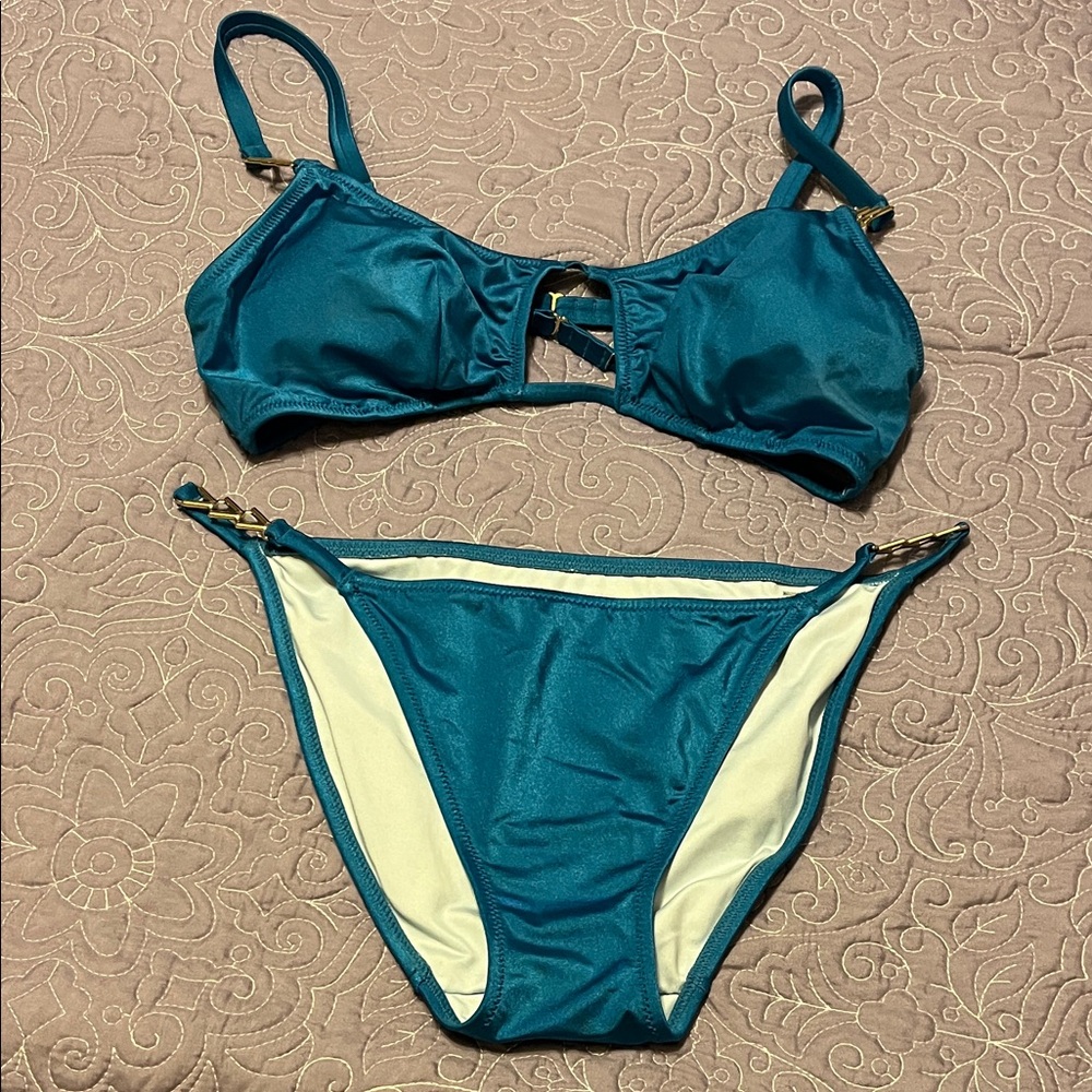 Victoria's Secret Teal Blue Bikini Set sz large L fits m